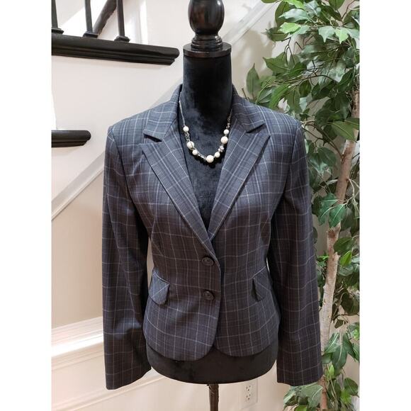 Express Design Studio Women Gray Plaid Single Breasted Two Button Blazer Size 10 - Picture 13 of 13